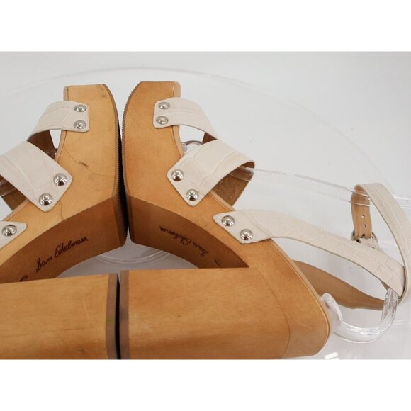 Sam Edelman Rosalind Womens Sandals Platform Wood Heel Beige Suede Strappy 8.5 - Picture 7 of 13